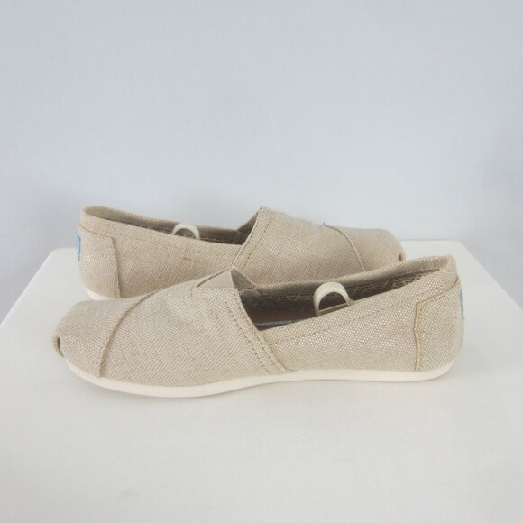 Toms Womens 8 Beige Slip On Rubber Soled Shoes Metallic Linen Flats Light Weight - Picture 9 of 12